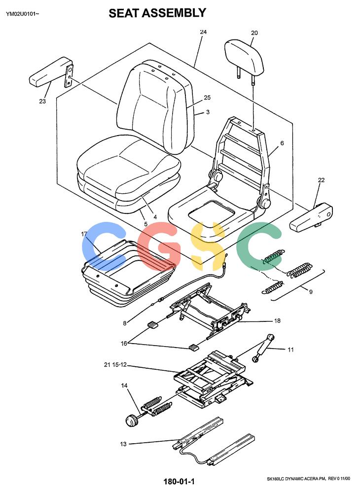 神钢零件查询(SK160LC) - DYNAMIC ACERA EXCAVATOR 11/2000 ASN YM02U0101 (11/00-12/02) (01-045) - SEAT ASSY Kobelco