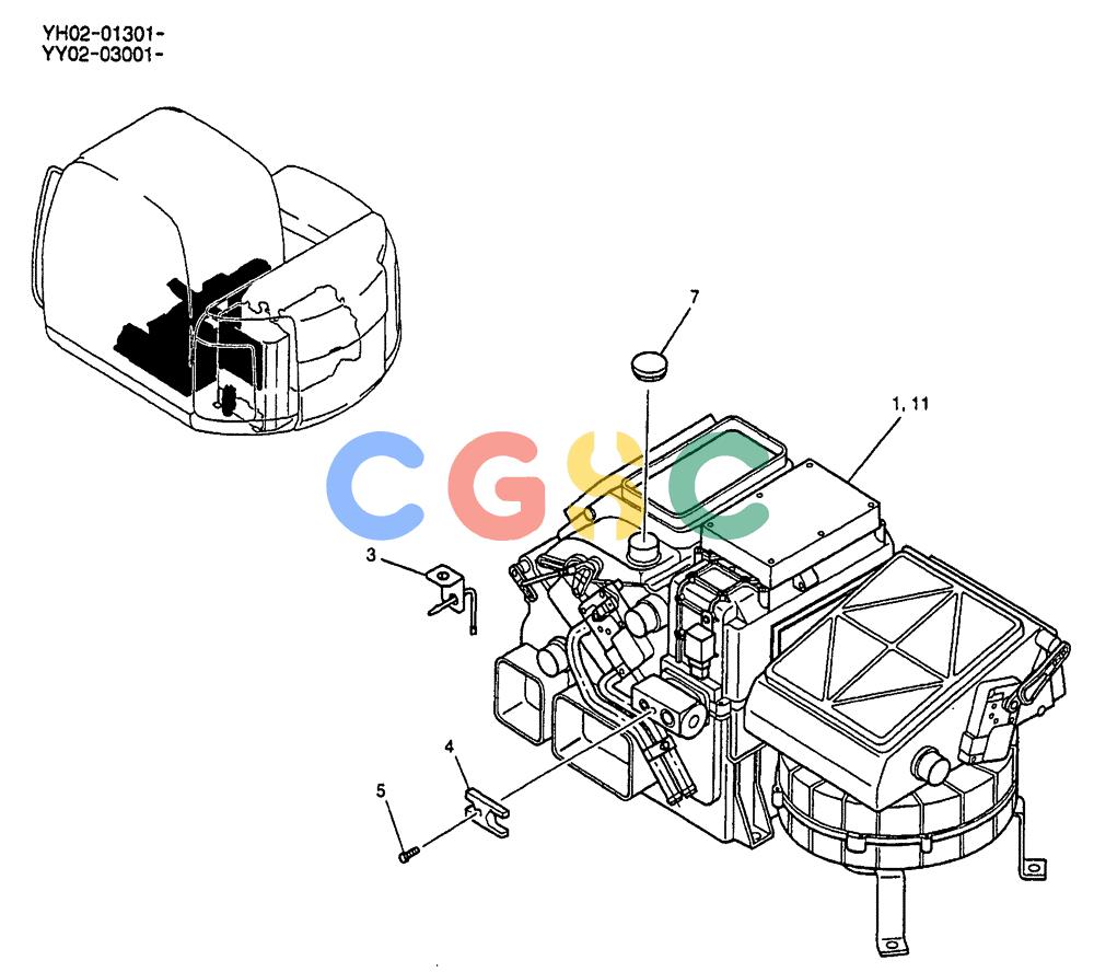 神钢零件查询(ED150) - BLADE RUNNER EXCAVATOR/DOZER BTW YL04-00501 - YL04-00554 (4/03-10/03) (01-054) - CONDITIONER ASSEMBLY, AIR P/N YT20M00009F1 Kobelco