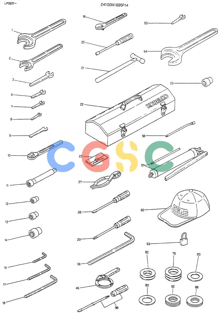 神钢零件查询(K905LC) - EXCAVATOR BTW YP0115 - YP0301 (1/85-12/03) (10-020) - TOOL ASSY P/N 24100N1695F11 Kobelco