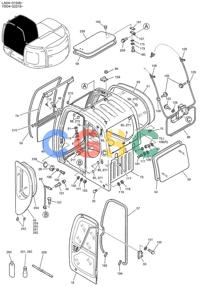 纽荷兰零件查询(E200SRLC) - CRAWLER EXCAVATOR BTW LA04-01506 - LA04-01625 (05-002[01]) - CAB ASSY (WITH POWER WINDOW) New Holland Constructuion
