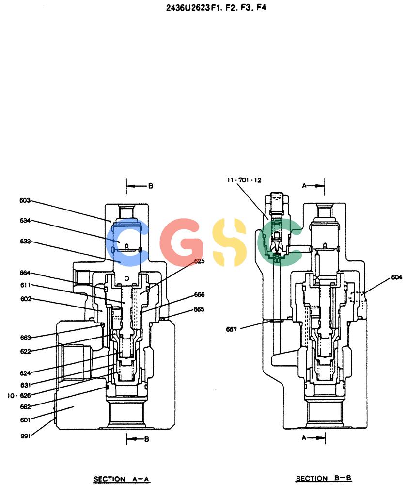神钢零件查询(SK130LC) - EXCAVATOR BTW YPU1001 - YPU2000 (1/98-12/98) (12-038) - VALVE ASSY HOLDING (2436U2623F1-F4) Kobelco