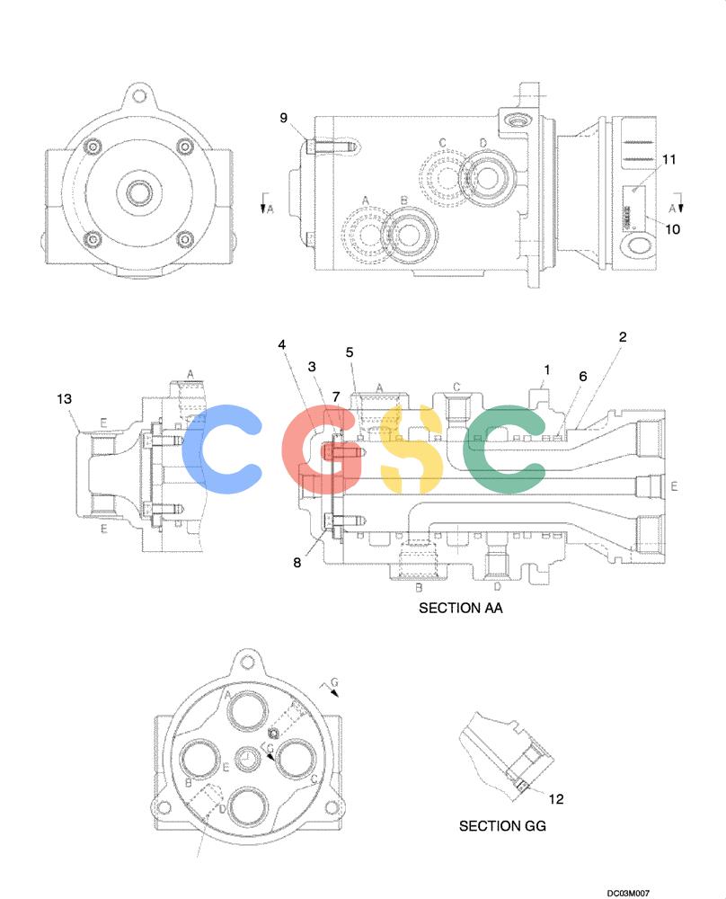 纽荷兰零件查询(E215) - CRAWLER EXCAVATOR (NA) - ASN N6DA21215 (1/06-) (08 -66[00]) - HYDRAULICS - JOINT, SWIVEL CENTER New Holland Constructuion