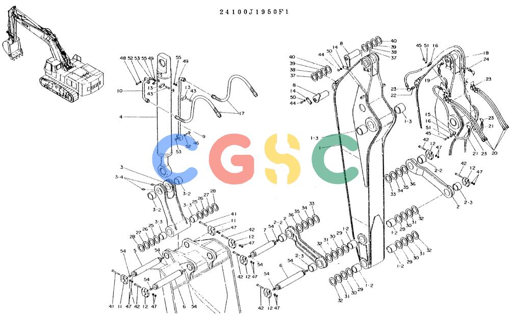 神钢零件查询(K935) - EXCAVATOR BTW L70106 - L70166, LU0067 (1/76-12/03) (09-017) - ARM ASSY, P/N 24100J1950F1 Kobelco