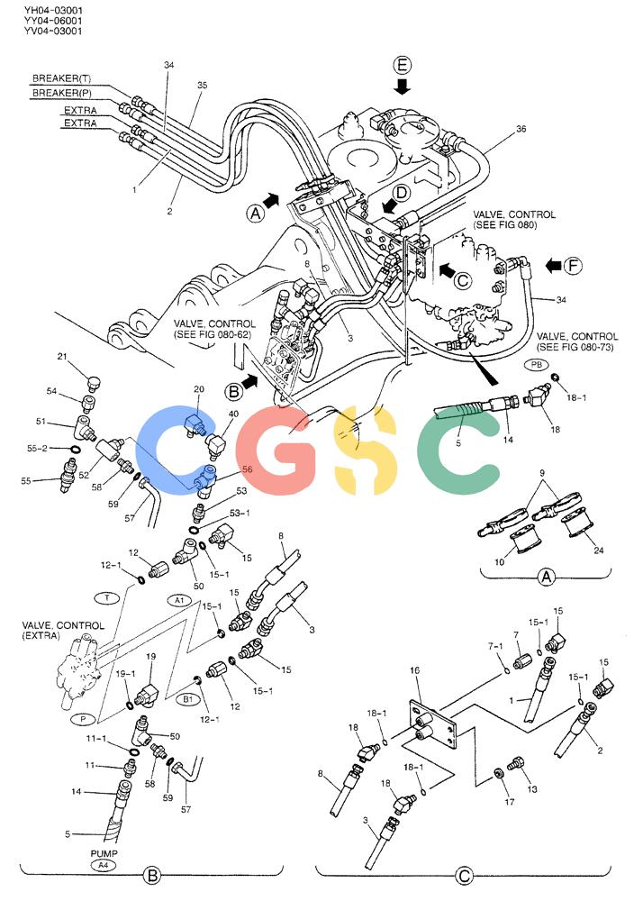 神钢零件查询(BREAKER) - ATTACHMENT (N&B) - SK115SR & SK135SR - ASN YV04, YY04, YH04-03001 (9/04-) (01-010[01]) - HYD LINES, UPP (EXTRA & BREAKER & DOZER) Kobelco