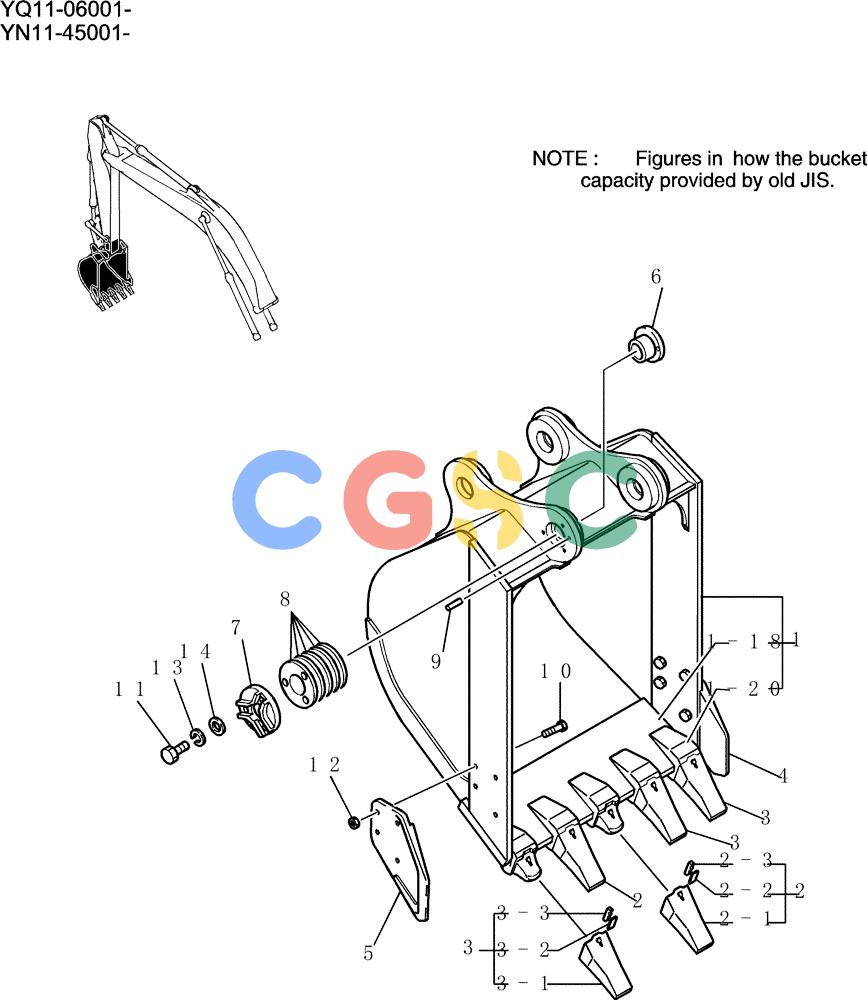 神钢零件查询(200-8) - EXCAVATOR S/N YN11-45001 - (1/06-12/09) (931-01-1) - BUCKET ASSY, 0. 7M3 Kobelco