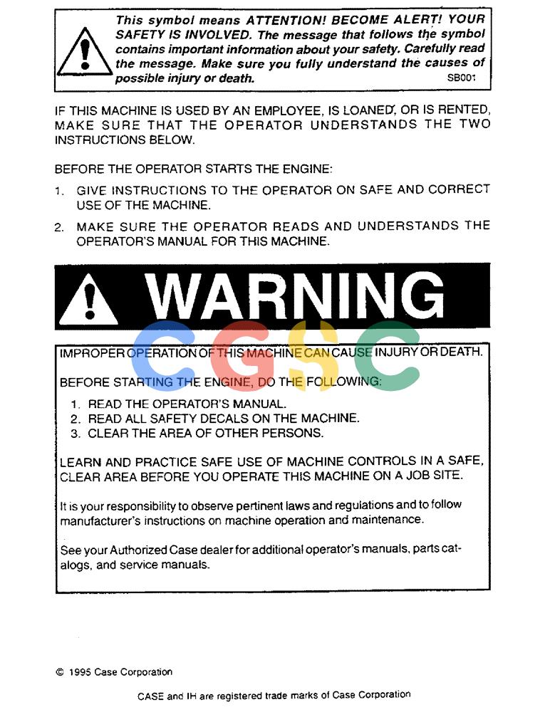 凯斯零件查询(1002) - CONCORD AIR SYSTEM (9/81-12/01) (01A) - WARNING Case Agriculture