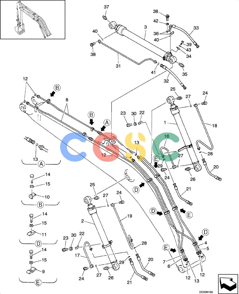 纽荷兰零件查询(E215) - CRAWLER EXCAVATOR (NA) - ASN N6DA21215 (1/06-) (08 -48[00]) - HYDRAULIC LINES - BOOM, NIBBLER AND BREAKER 5.65 M (18 FT. 6 IN.) New Holland Constructuion
