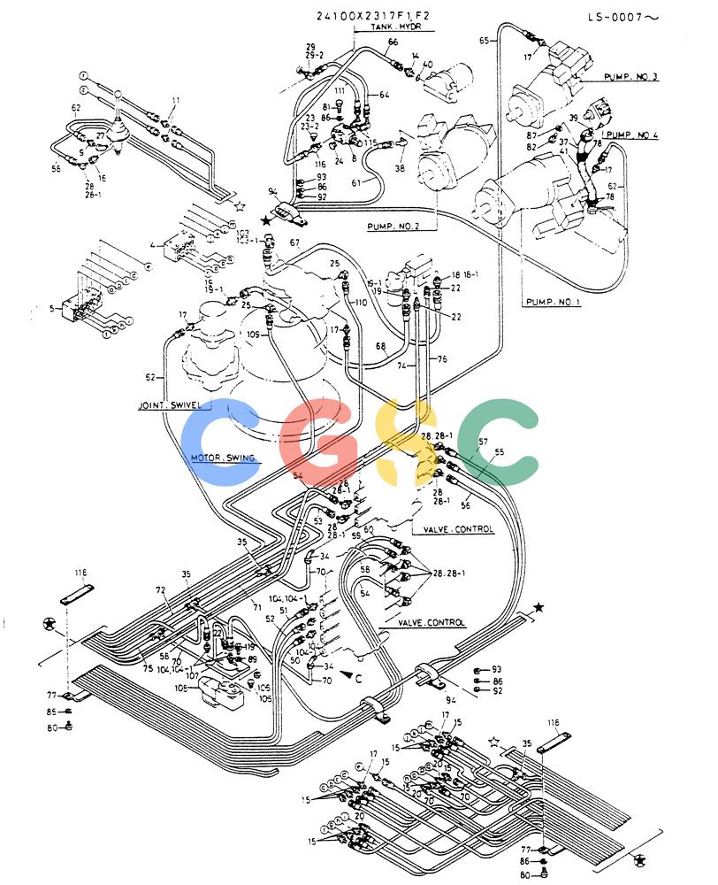 神钢零件查询(K916LC) - EXCAVATOR ASN YS0119 (1/87-12/03) (03-008[02]) - REMOTE CONTROL ASSY (LONG LEVER TYPE)(P/N 24100X2317F1,F2) Kobelco