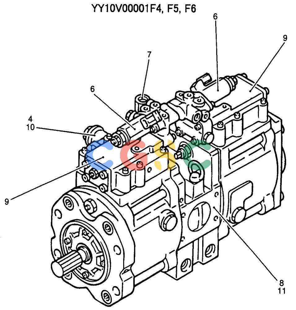 纽荷兰零件查询(E135SR) - CRAWLER EXCAVATOR ASN YY04-06254 (07-056) - PUMP ASSY, P/N YY10V00001F4, YY10V00001F5, YY10V00001F6 New Holland Constructuion