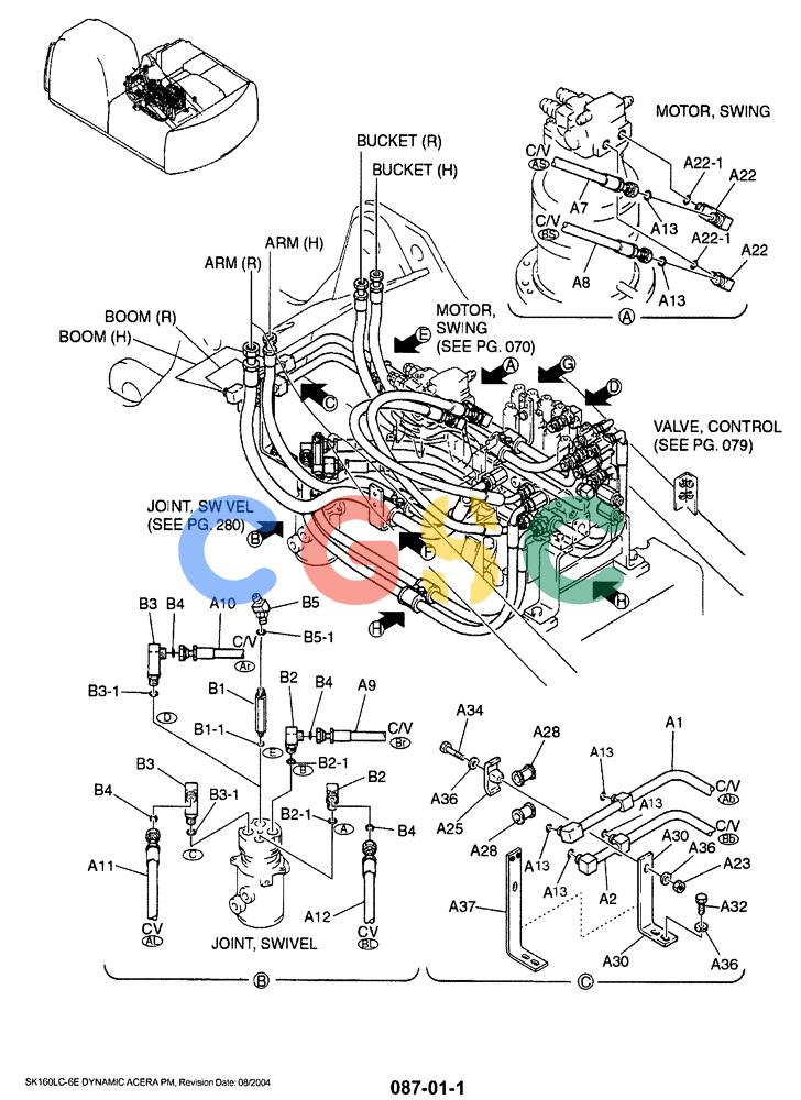 神钢零件查询(SK160LC-6E) - DYNAMIC ACERA EXCAVATOR 08/2004 ASN YM03U0523 (8/04-12/07) (01-019[01]) - UPPER HYDRAULIC LINES (MAIN) Kobelco