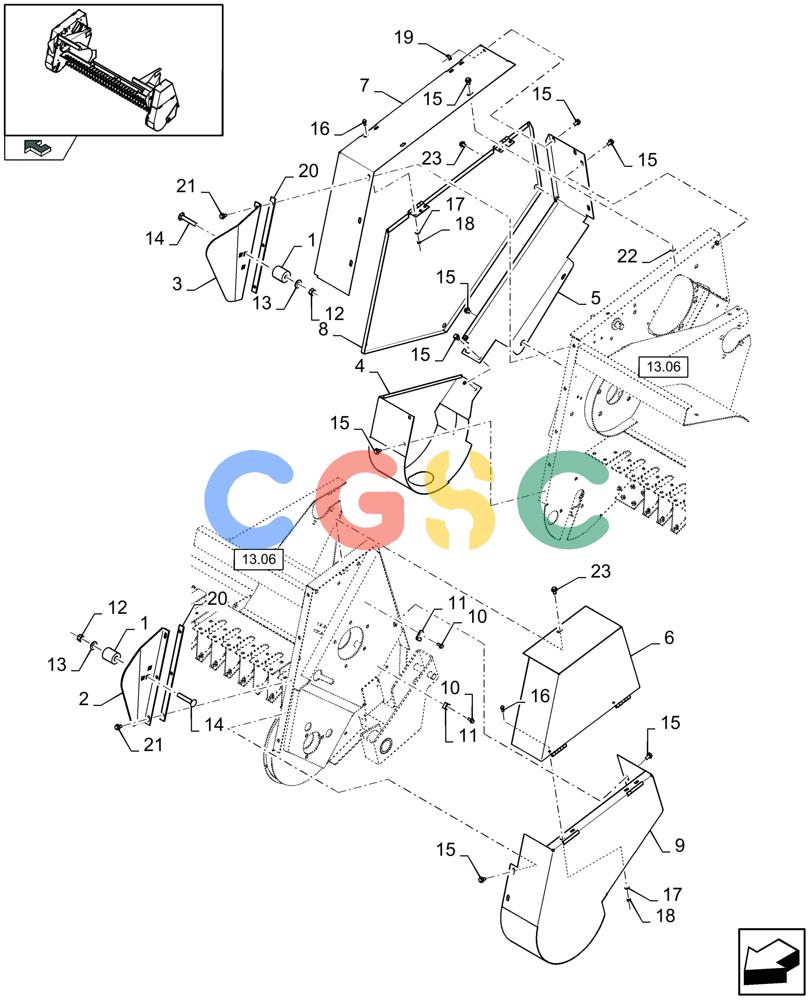 凯斯零件查询(LB433R) - BIG RECTANGULAR BALER 'ROTOR CUTTER' (9/08-12/12) (08.23[01]) - PICK UP SHIELDINGS Case Agriculture