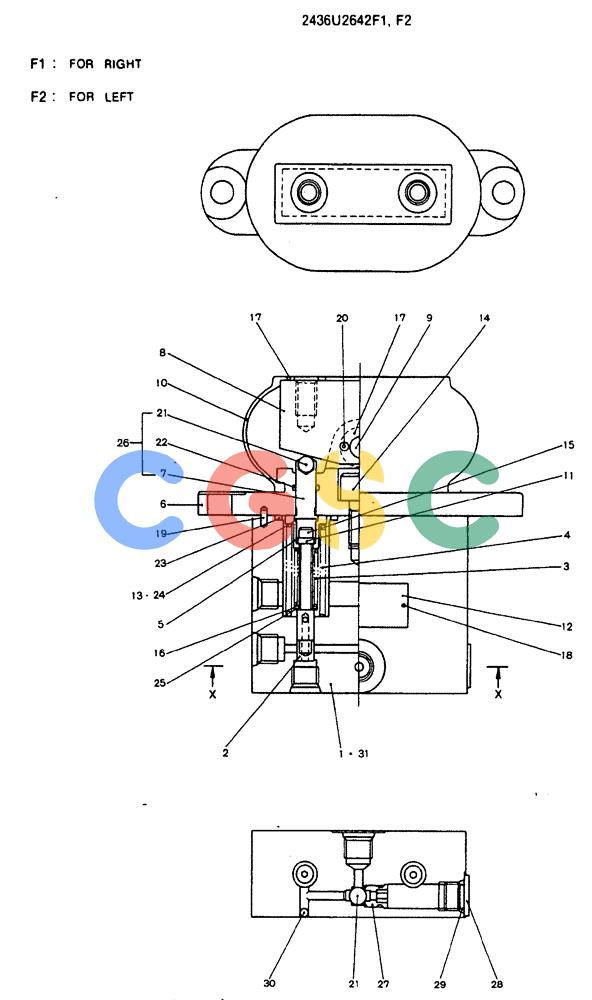 神钢零件查询(MD240C) - EXCAVATOR BTW LLU0301 - LLU0600 (1/80-12/06) (16-010) - VALVE ASSY, PILOT - 2436U2642F1-F2 Kobelco