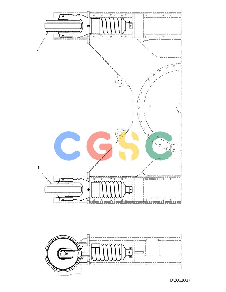 纽荷兰零件查询(E215B) - CRAWLER EXCAVATOR - TIER 3 (NA) - ASN N7DA21001 (1/07-) (6.011[00]) - IDLER ASSEMBLY (HIGH & WIDE) (LQ52D00024F1) New Holland Constructuion