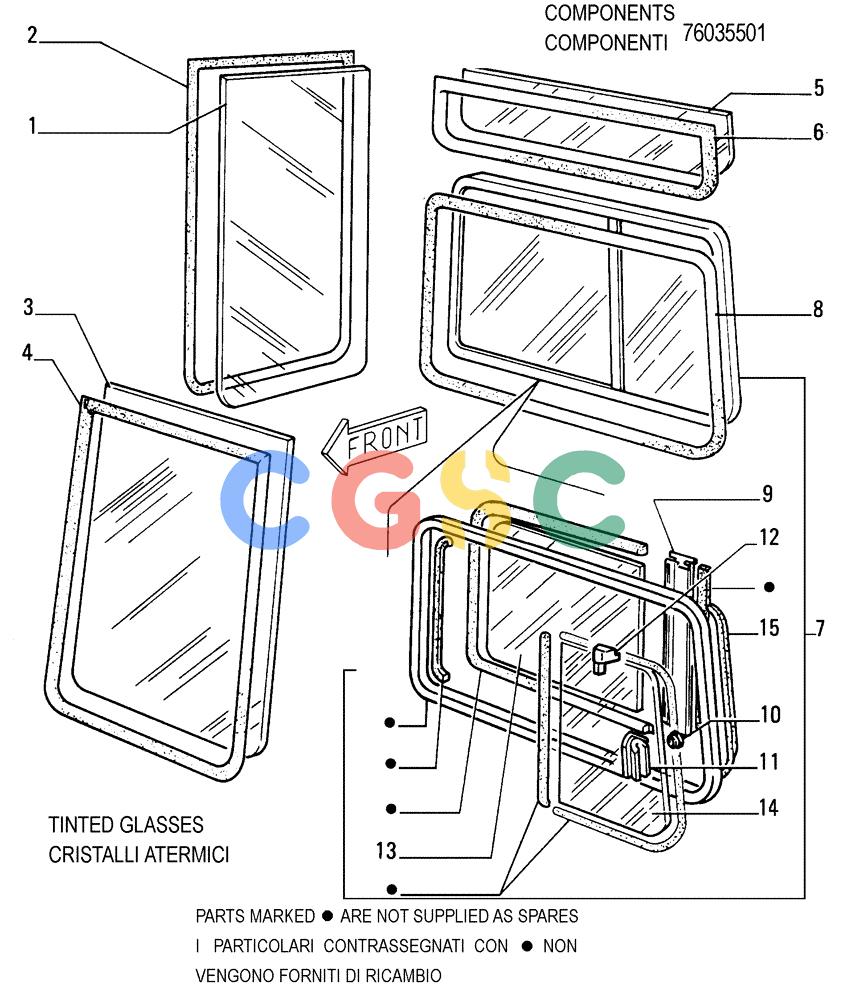 纽荷兰零件查询(FD255) - CRAWLER DOZER (N.A. VERSION) (7/95-) (9.652[07]) - ROPS CAB - GLASS PLATES - OPTIONAL CODE 76035502 New Holland Constructuion