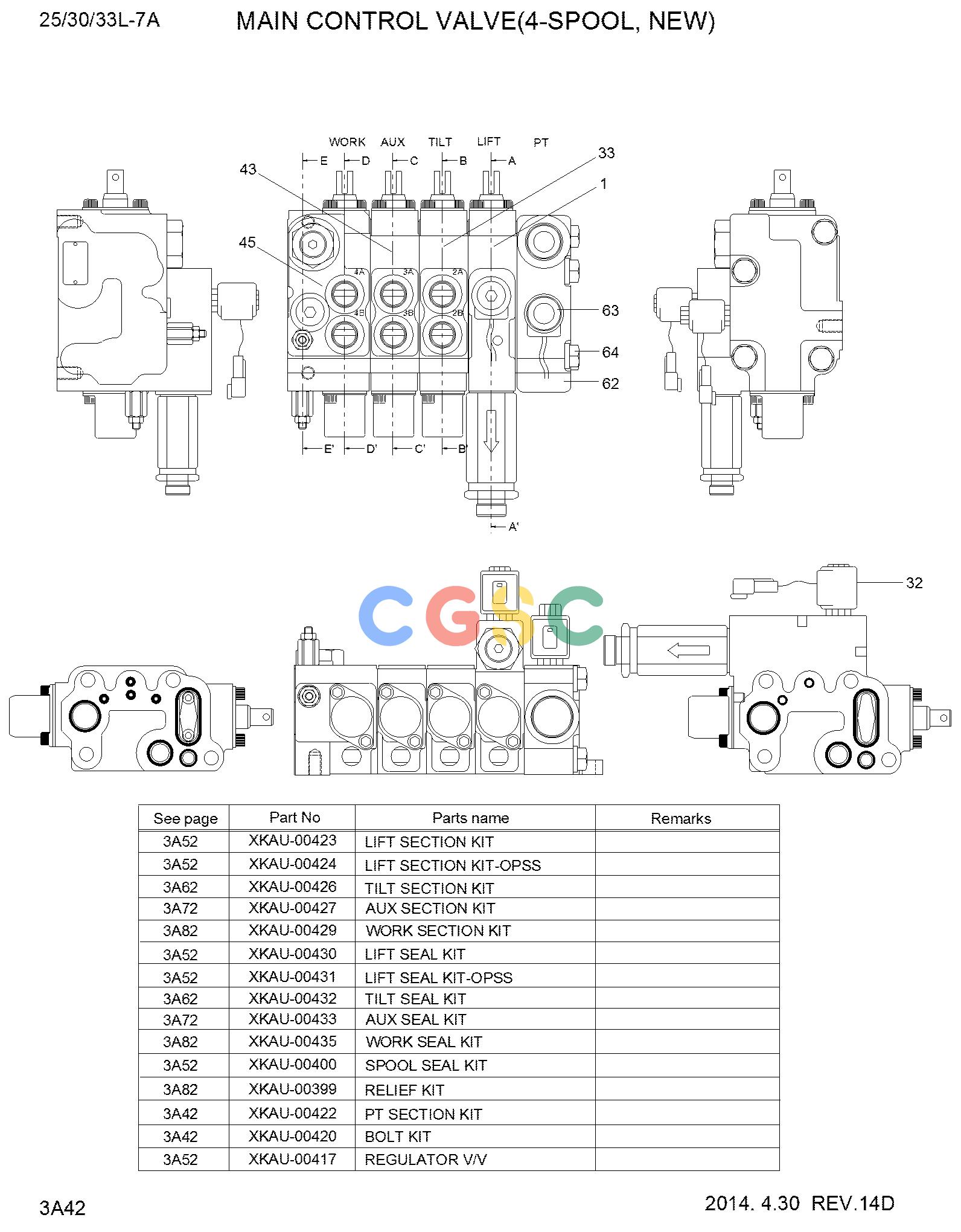 现代零件查询25/30/33L-7A MAIN CONTROL VALVE(4-SPL, NEW,33L-7A)EPC Hyundai 
