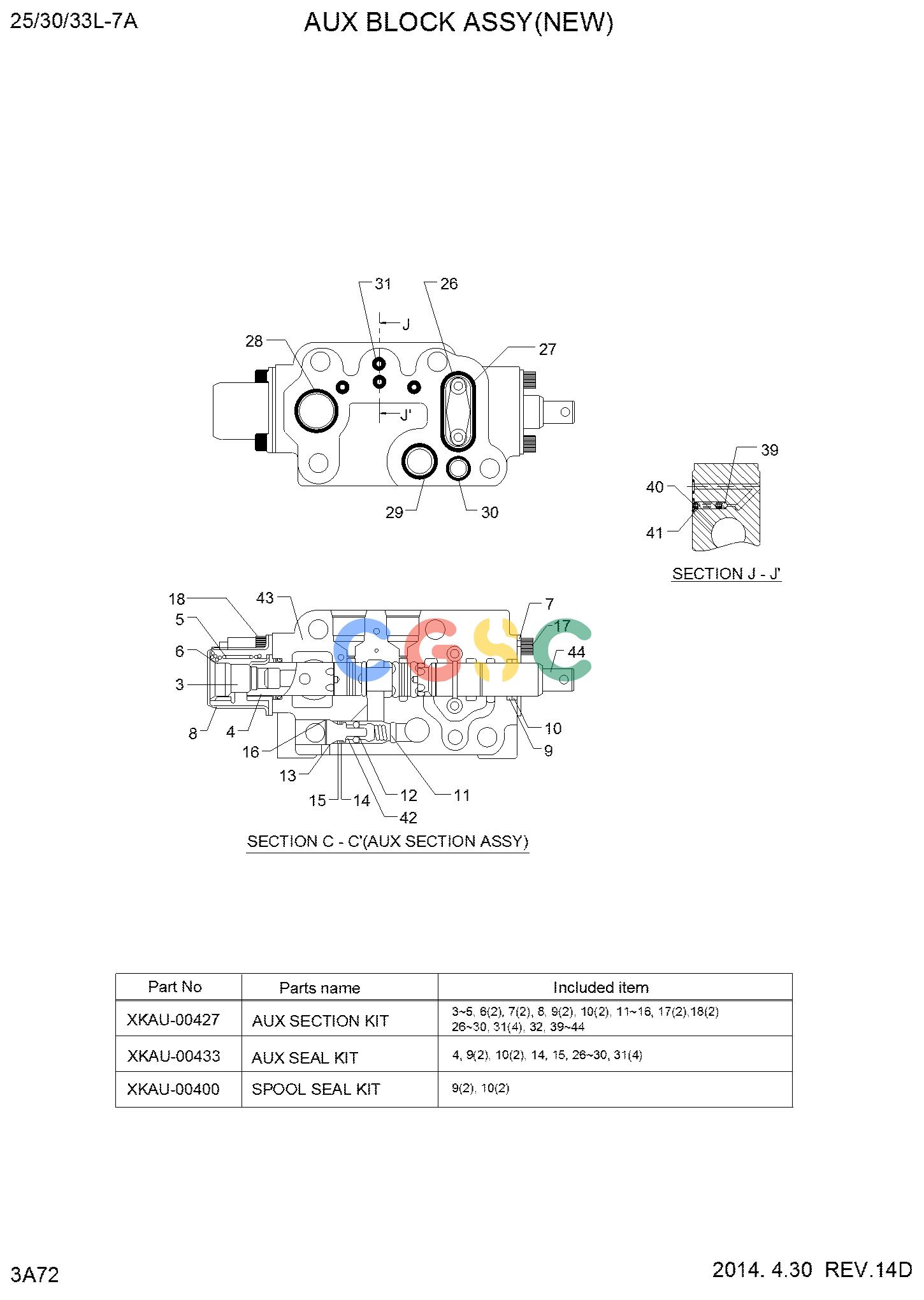 现代零件查询25/30/33L-7A AUX 1 BLOCK ASSY (NEW,33L-7A)EPC Hyundai 