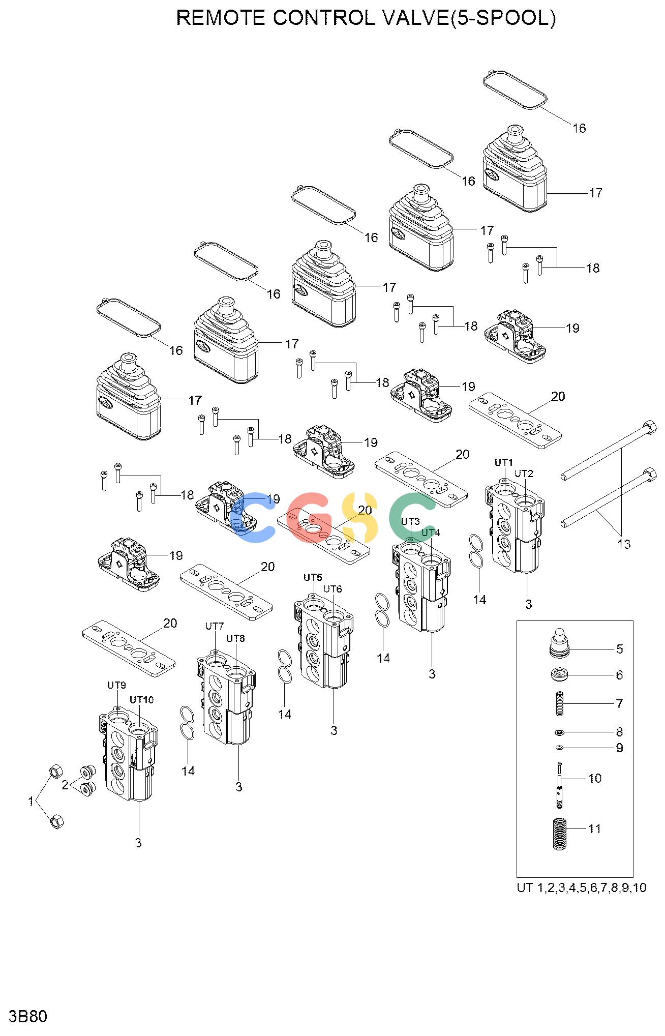 现代零件查询100/120/135/160D-7 REMOTE CONTROL VALVE(5-SPOOL)EPC Hyundai 