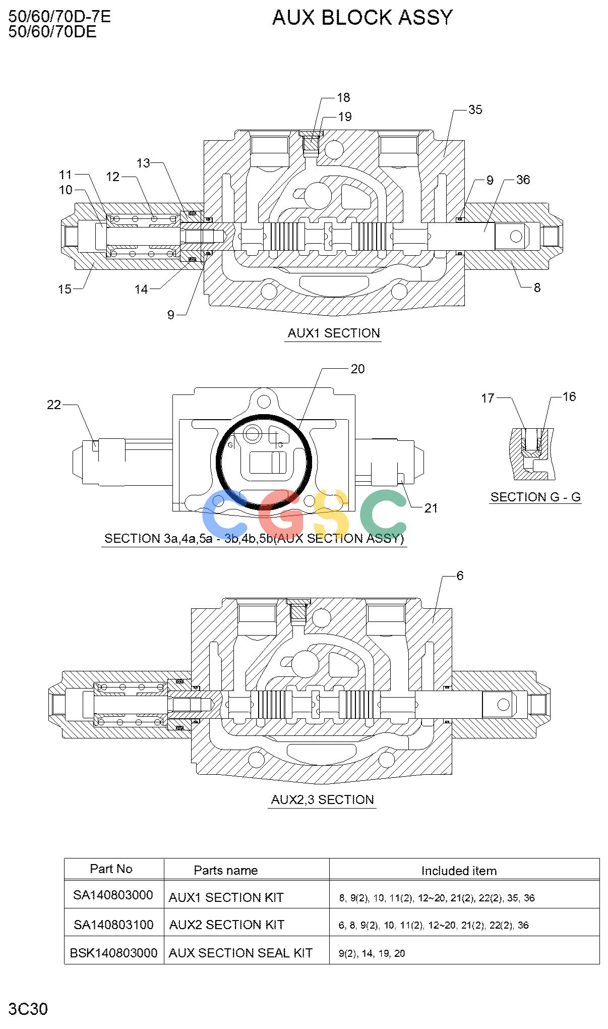 现代零件查询50/60/70D-7E ACE AUX BLOCK ASSYEPC Hyundai 