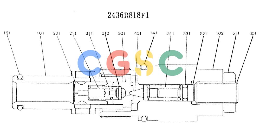神钢零件查询(K904L) - MARK II EXCAVATOR BTW LX1501 - LX1525 (1/88-12/03) (11-006) - VALVE ASSY, MAIN RELIEF, P/N 2436R818F1 Kobelco