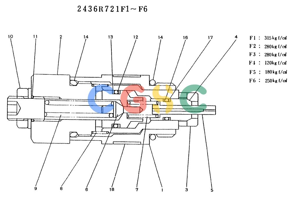 神钢零件查询(K907LC) - MARK II EXCAVATOR ASN YQ0565 (GLOBAL) (1/87-12/03) (11-004) - VALVE ASSY, RELIEF (2436R721F1) Kobelco