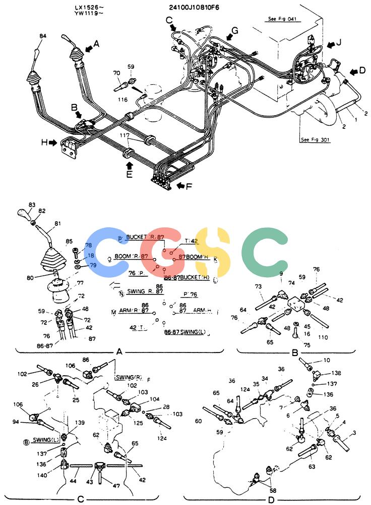 神钢零件查询(K904L) - MARK II EXCAVATOR ASN LX1526 (1/88-12/03) (03-004[01]) - REMOTE-CONTROL ASSY, P/N 24100J10810F6 Kobelco