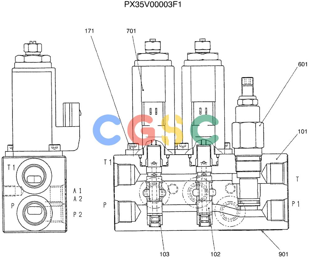 纽荷兰零件查询(E35SR) - COMPACT CRAWLER EXCAVATOR ASN PX13-15001 (N6TN61732) (NA) (1/06-) (07-040) - VALVE ASSY, SOLENOID, P/N PX35V00003F1 New Holland Constructuion