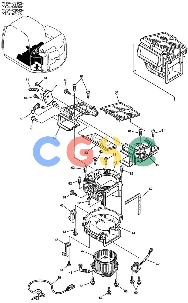 纽荷兰零件查询(E135SR) - CRAWLER EXCAVATOR ASN YY04-06254 (01-063[01]) - CONDITIONER ASSY, AIR, P/N YT20M00004F2 New Holland Constructuion