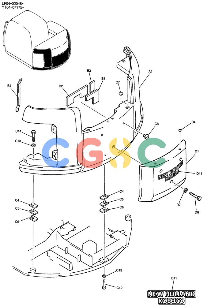 纽荷兰零件查询(E70SR) - MIDI CRAWLER EXCAVATOR ASN YT04-07175 (01-003) - COUNTERWEIGHT ASSY, P/N YR60C00016P1 New Holland Constructuion