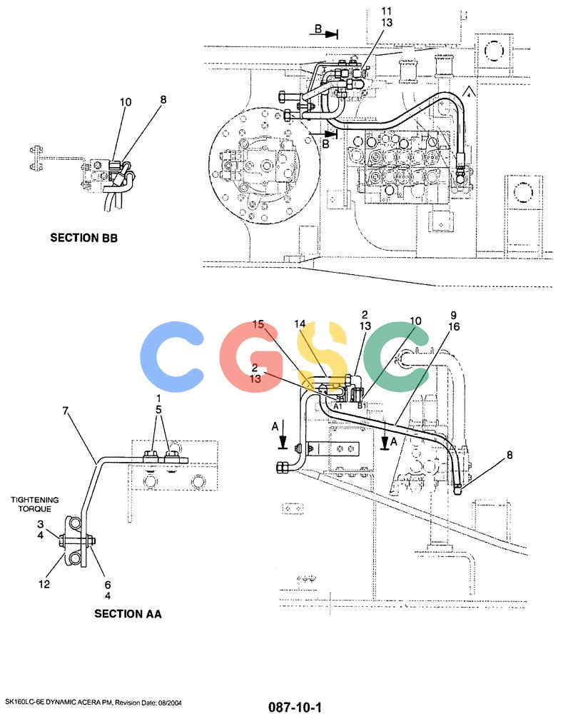 神钢零件查询(SK160LC-6E) - DYNAMIC ACERA EXCAVATOR 08/2004 ASN YM03U0523 (8/04-12/07) (01-020) - HYD LINES, UPPER (ROTATION) Kobelco