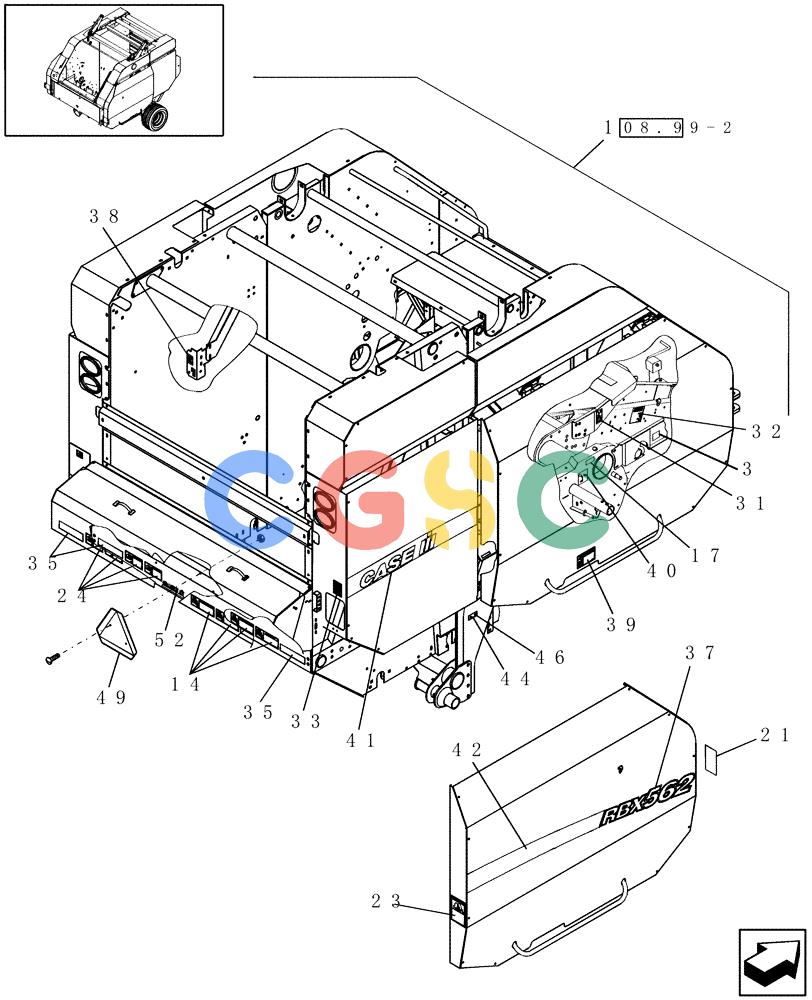 凯斯零件查询(RBX562) - CASE IH ROUND BALER (9/02-7/05) (08.99[1]) - DECALS, RH, NORTH AMERICA Case Agriculture