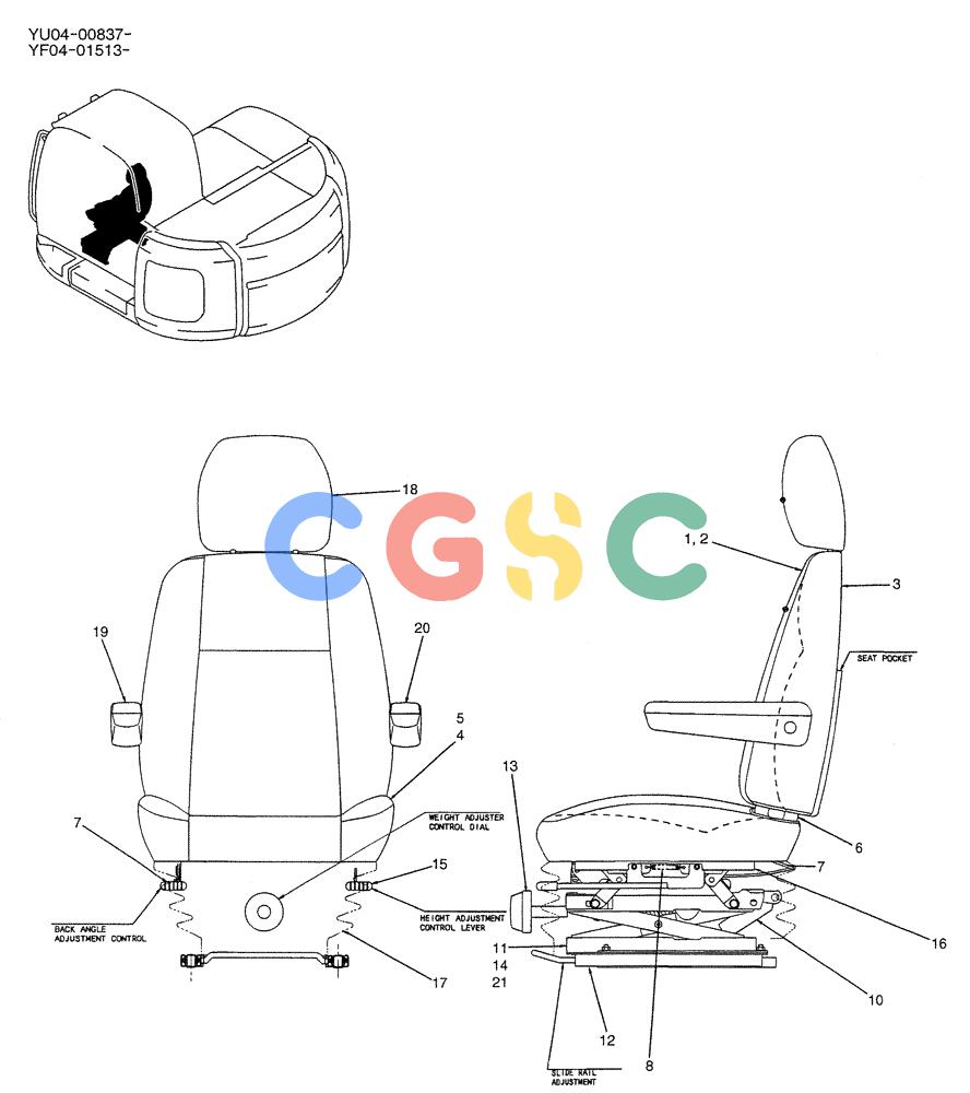 纽荷兰零件查询(E235SRLC) - CRAWLER EXCAVATOR BTW YU04-00837 - YU04-01417 (01-041) - SEAT ASSY New Holland Constructuion