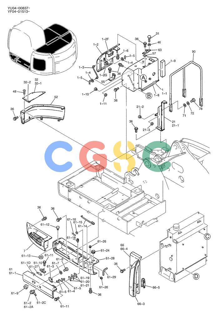 纽荷兰零件查询(E235SRLC) - CRAWLER EXCAVATOR BTW YU04-00837 - YU04-01417 (01-043[01]) - GUARD INSTAL, P/N YF21C00003F1 New Holland Constructuion