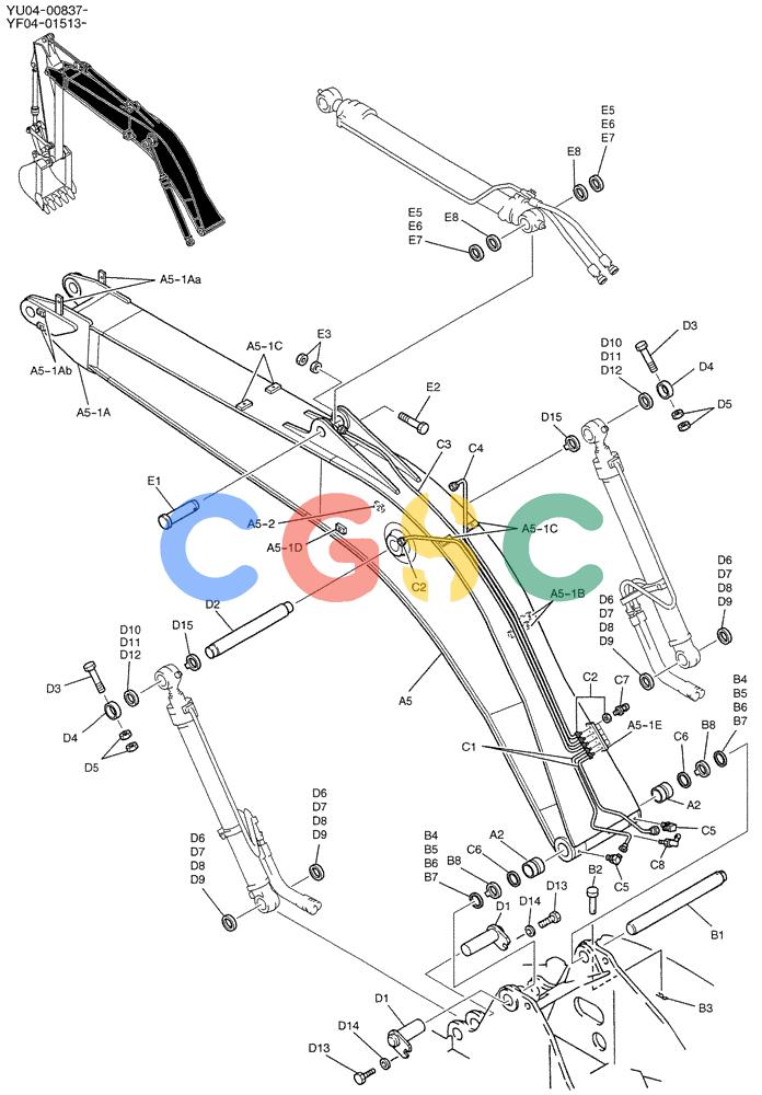 纽荷兰零件查询(E235SRLC) - CRAWLER EXCAVATOR BTW YU04-00837 - YU04-01417 (03-001) - BOOM ASSY, STD 5.65M New Holland Constructuion