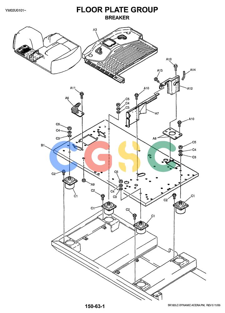 神钢零件查询(SK160LC) - DYNAMIC ACERA EXCAVATOR 11/2000 ASN YM02U0101 (11/00-12/02) (01-039) - FLOOR PLATE GROUP BREAKER) Kobelco