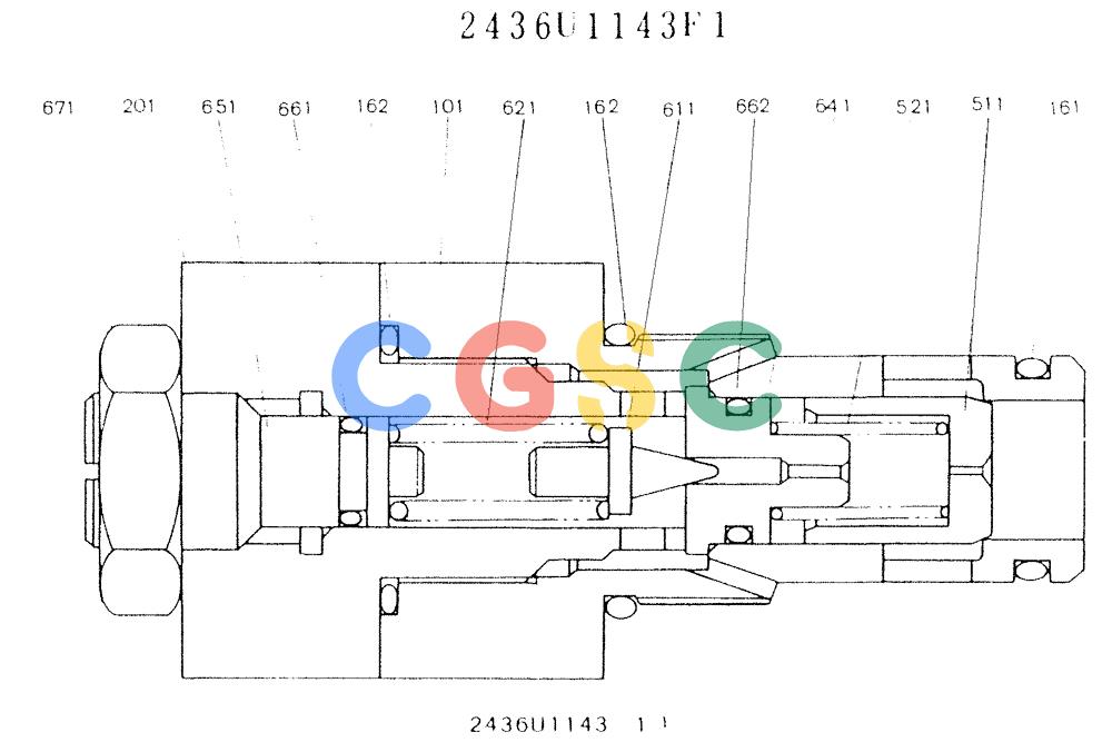 神钢零件查询(K907LC) - MARK II EXCAVATOR ASN YQ0565 (NA) (1/87-12/03) (11-018) - VALVE, ASSY RELIEF, P/N 2436U1143F1 Kobelco