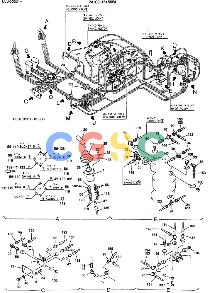 神钢零件查询(MD240C) - EXCAVATOR BTW LLU0301 - LLU0600 (1/80-12/06) (03-002[1]) - REMOTE-CONTROL ASSY - 24100J13456F4 Kobelco
