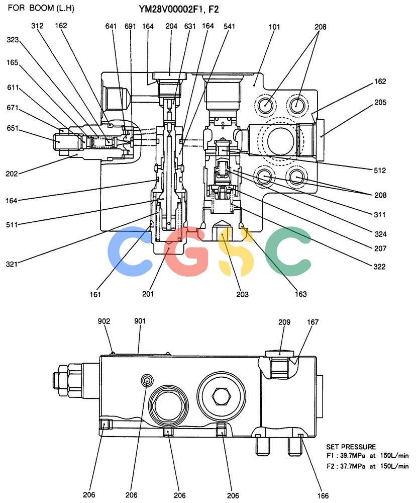 纽荷兰零件查询(E135SR) - CRAWLER EXCAVATOR ASN YY04-06254 (07-012) - VALVE ASSY, HOLDING, P/N YM28V00002F1 New Holland Constructuion