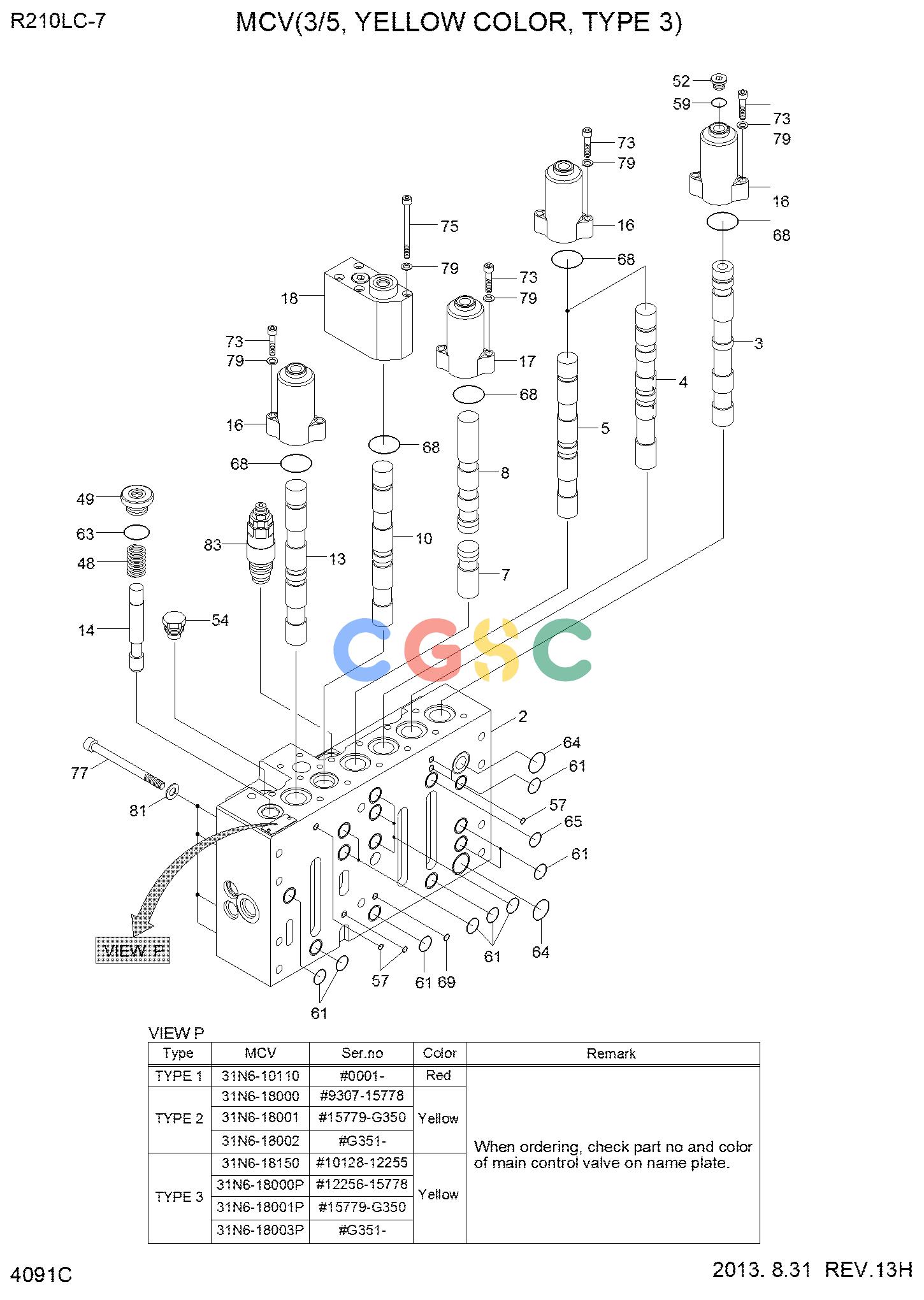 现代零件查询R210/220LC-7H MCV(3/5, YELLOW COLOR, TYPE 3)EPC Hyundai 