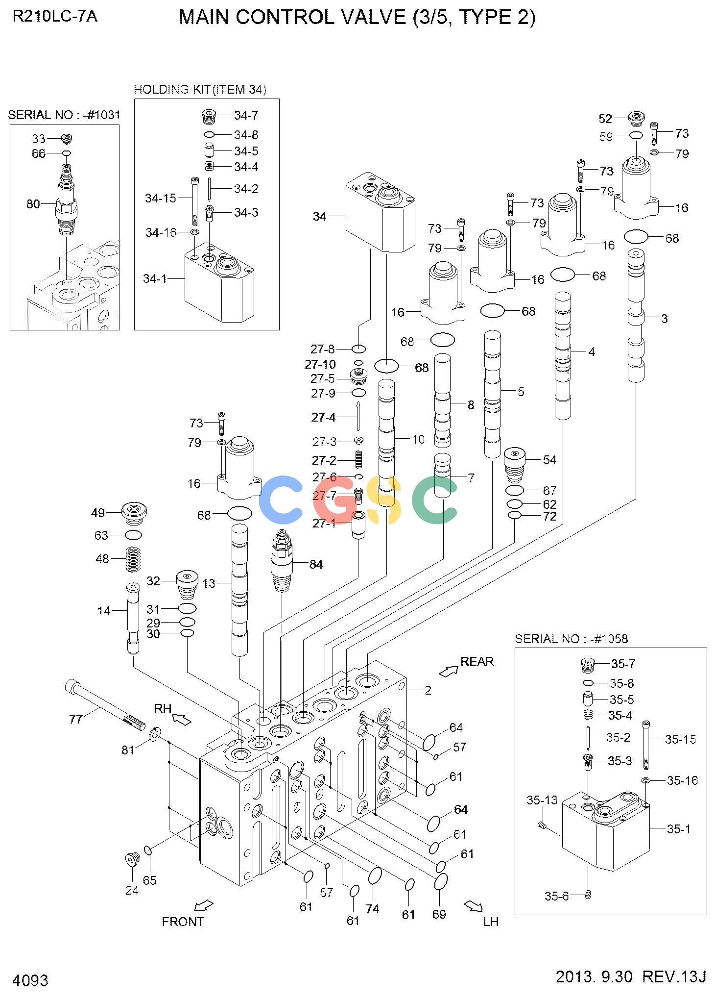 现代零件查询R210LC-7A MAIN CONTROL VALVE(3/5, TYPE2)EPC Hyundai 