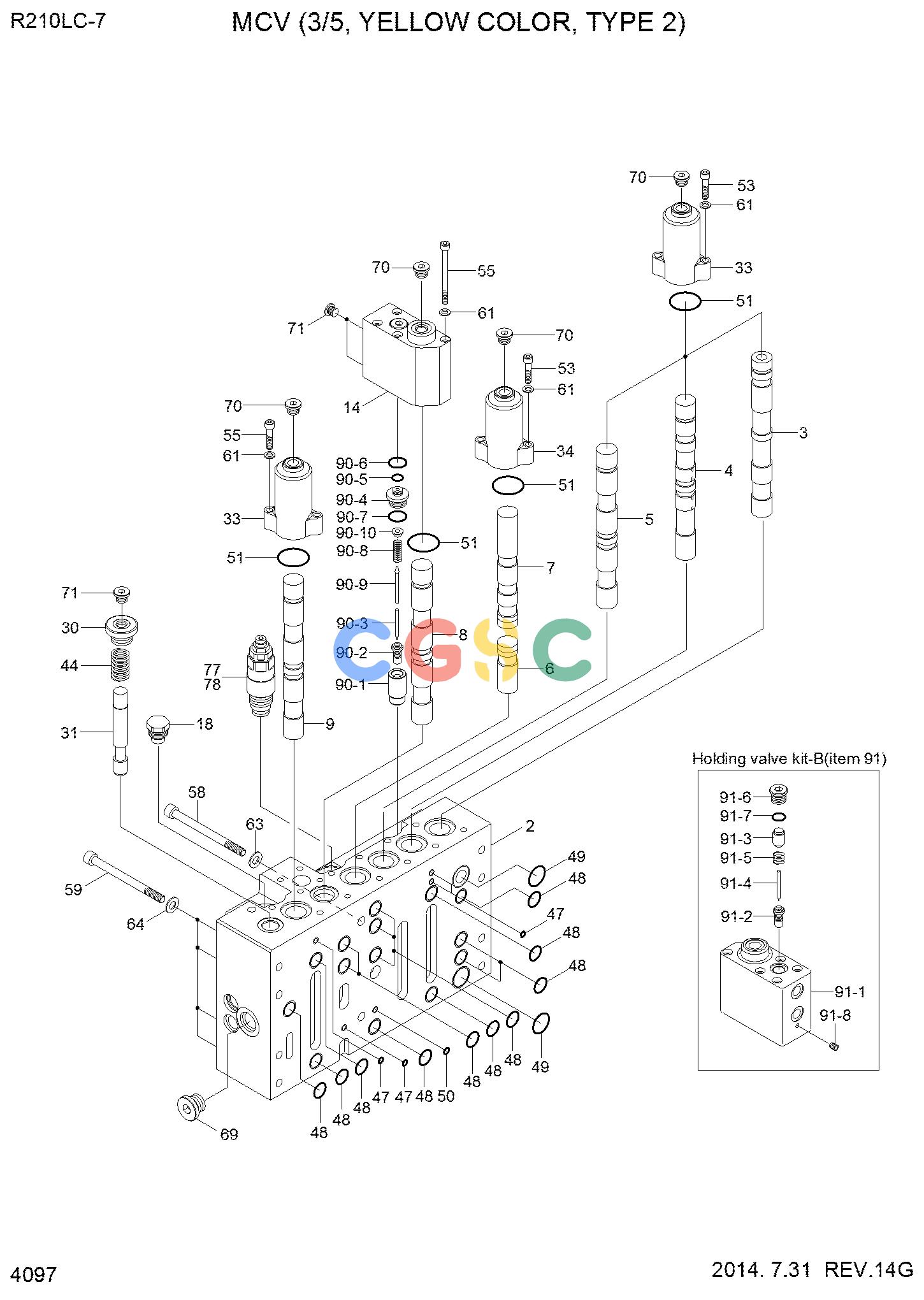 现代零件查询R210/220LC-7H MCV(3/5, YELLOW COLOR, TYPE 2)EPC Hyundai 