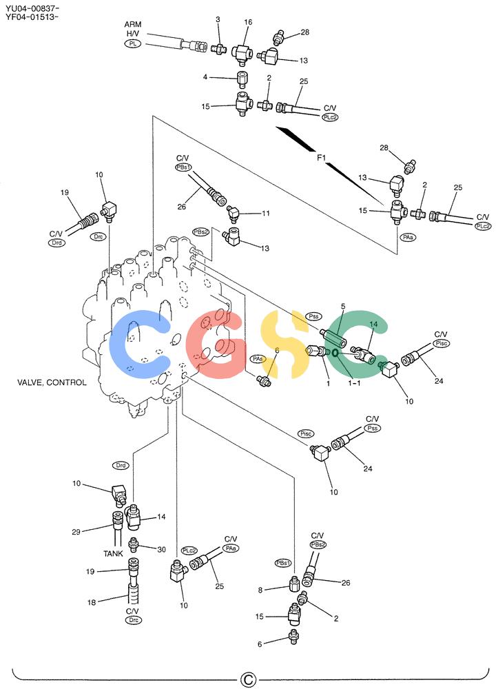 纽荷兰零件查询(E235SRLC) - CRAWLER EXCAVATOR BTW YU04-00837 - YU04-01417 (05-001[03]) - CONTROL LINES, REMOTE New Holland Constructuion