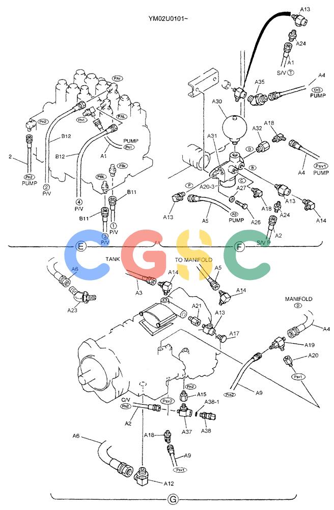 神钢零件查询(SK160LC) - DYNAMIC ACERA EXCAVATOR 11/2000 ASN YM02U0101 (11/00-12/02) (01-034[03]) - REMOTE CONTROL LINES (TRAVEL) Kobelco