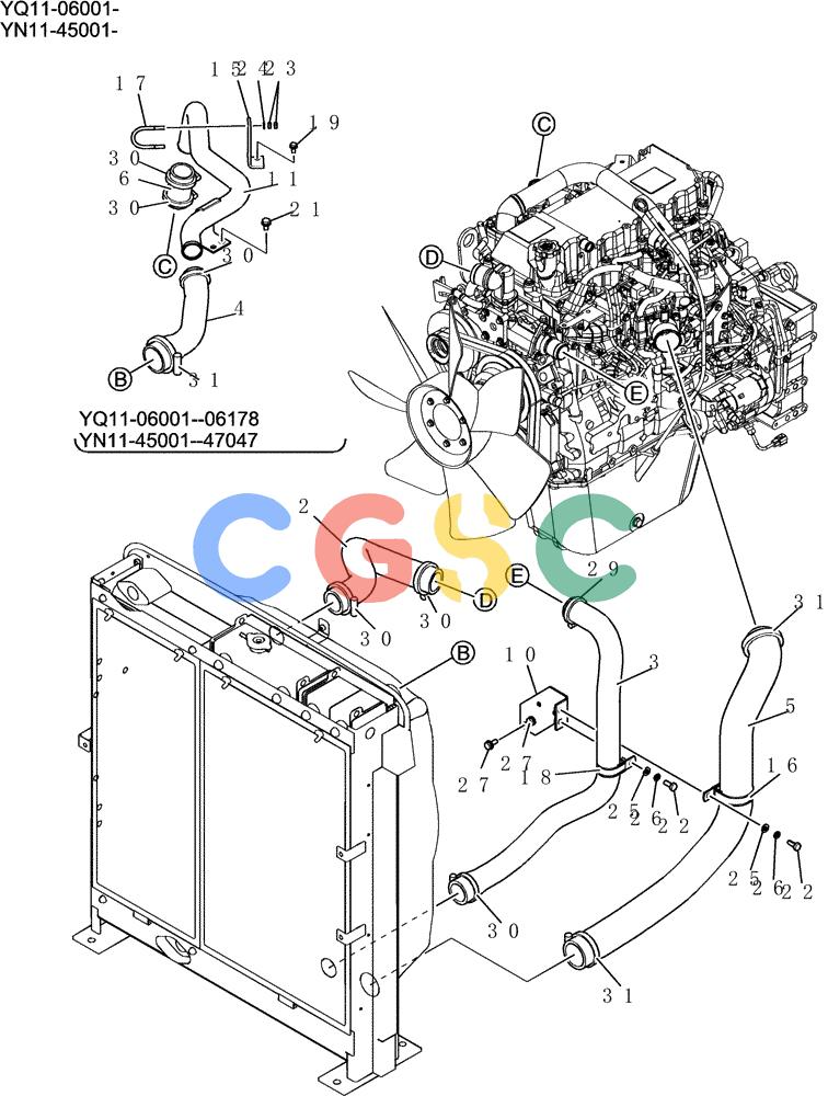 神钢零件查询(200-8) - EXCAVATOR S/N YN11-45001 - (1/06-12/09) (033-01-2) - RADIATOR GROUP Kobelco