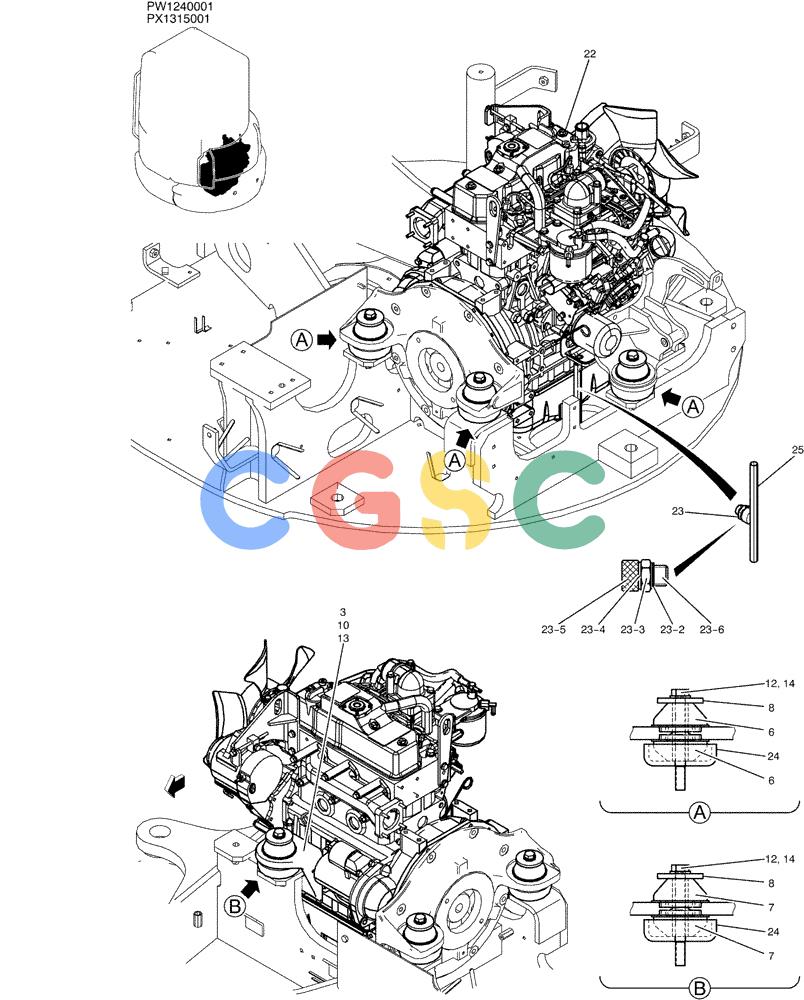纽荷兰零件查询(E35SR) - COMPACT CRAWLER EXCAVATOR ASN PX13-15001 (N6TN61732) (NA) (1/06-) (05-002) - ENGINE INSTAL (COOLER) New Holland Constructuion