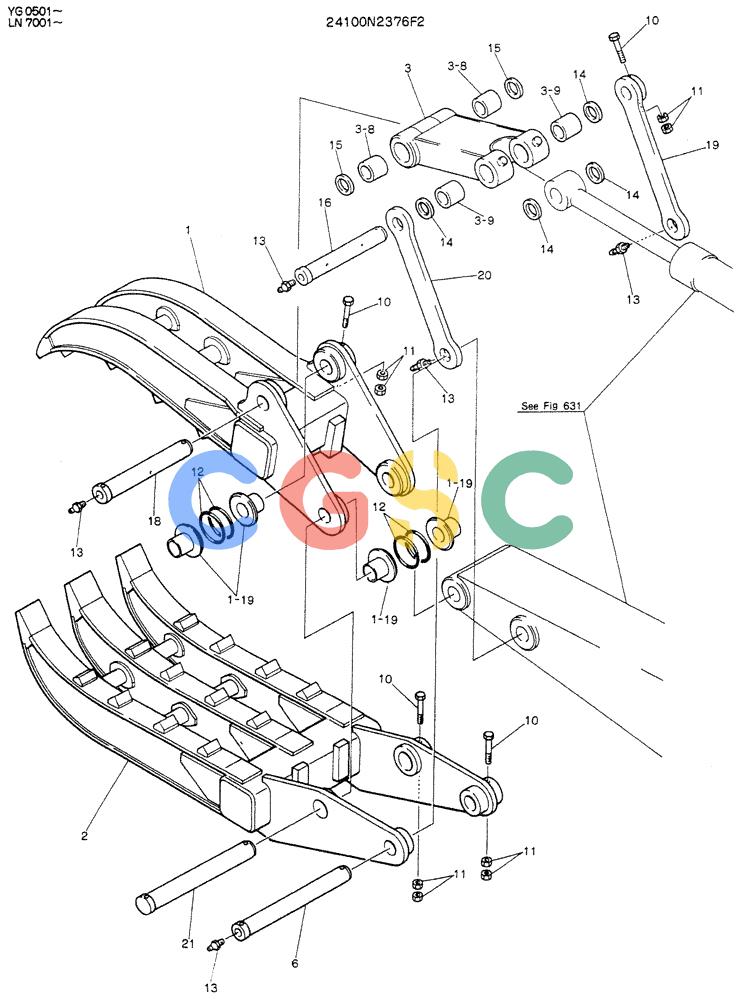 神钢零件查询(K907DLC) - EXCAVATOR ASN YG0501 (1/86-12/03) (09-021) - GRAPPLE, ASSY FORK (SINGLE) Kobelco