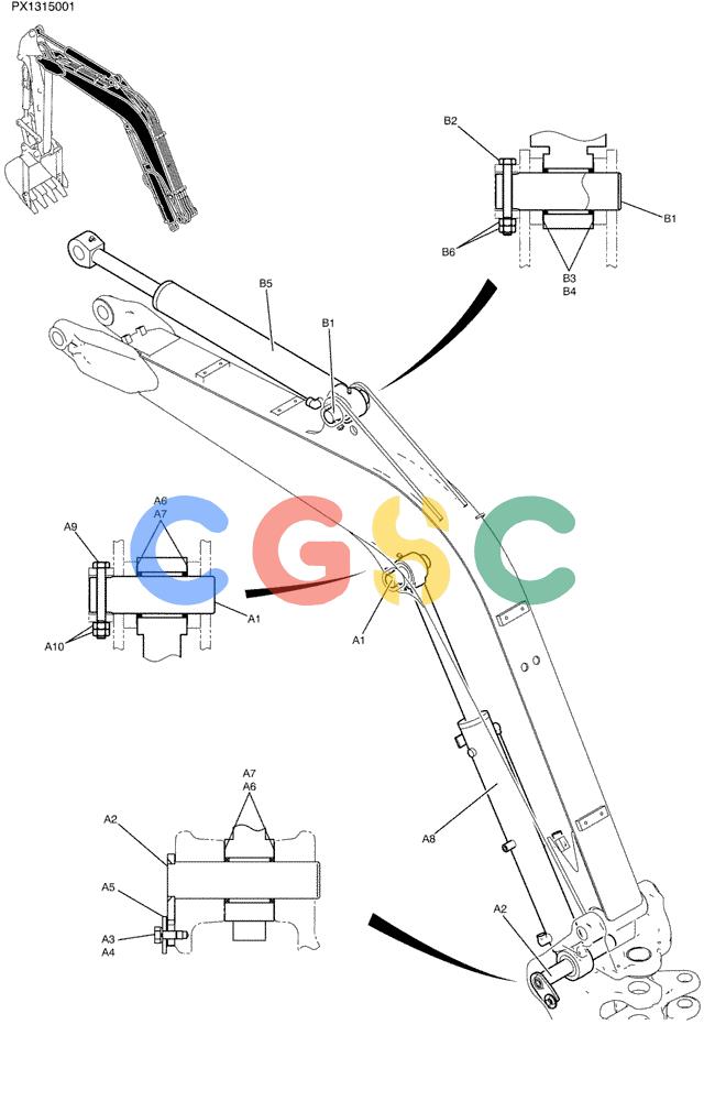 纽荷兰零件查询(E35SR) - COMPACT CRAWLER EXCAVATOR ASN PX13-15001 (N6TN61732) (NA) (1/06-) (03-004) - CYLINDER INSTAL (CANOPY) New Holland Constructuion