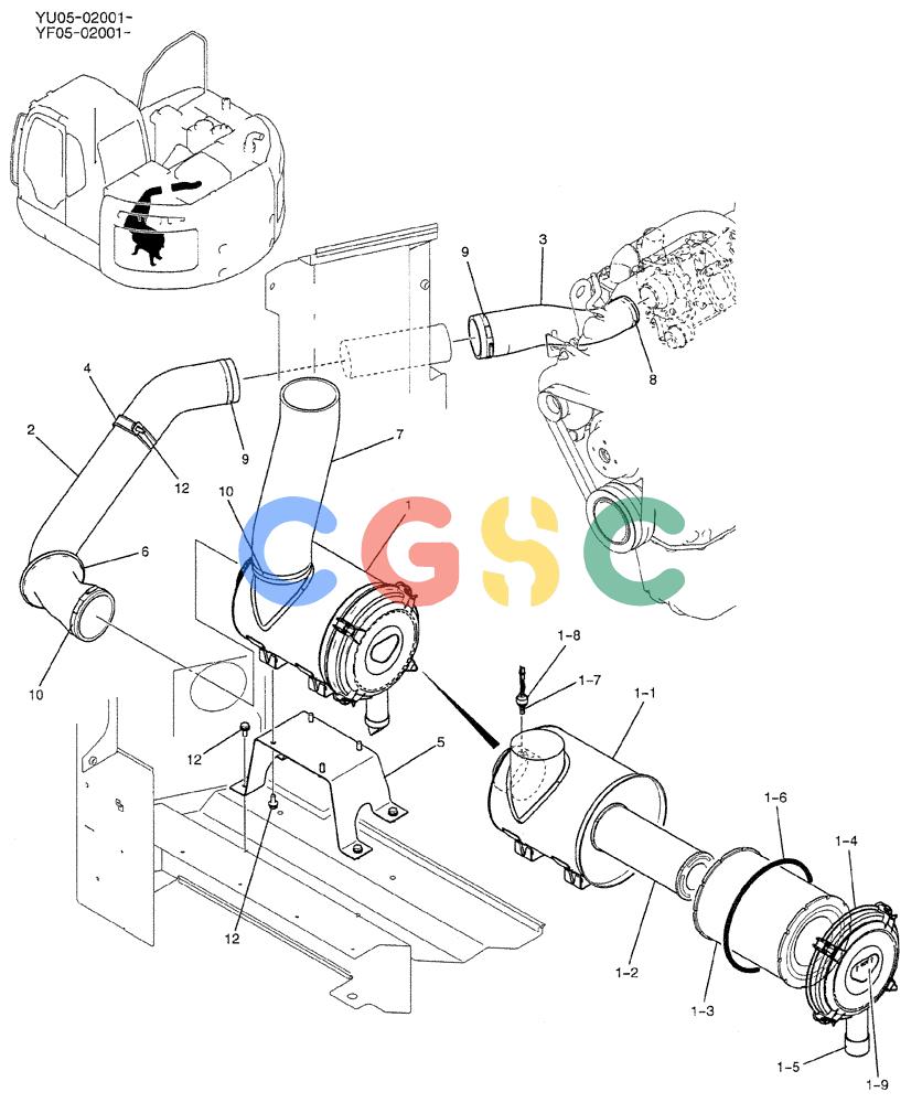 纽荷兰零件查询(E235BSRNLC) - CRAWLER EXCAVATOR ASN YU05-02001 (01-009) - CLEANER ASSY, AIR New Holland Constructuion