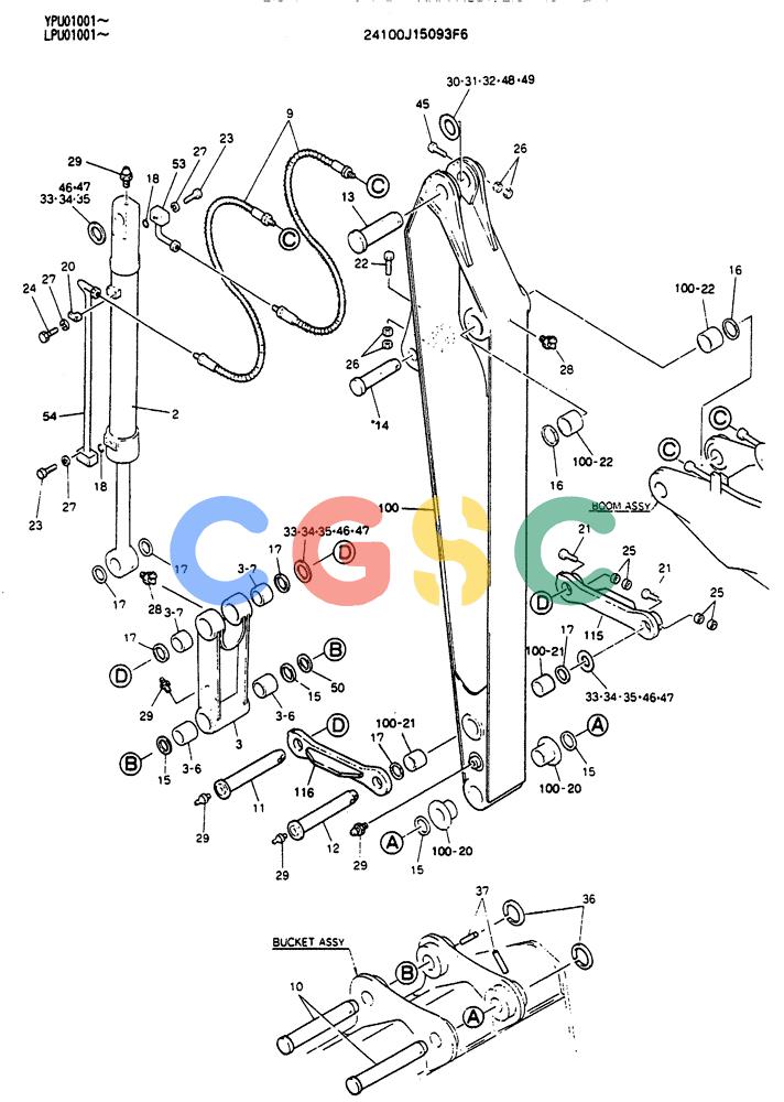 神钢零件查询(SK130LC) - EXCAVATOR BTW YPU1001 - YPU2000 (1/98-12/98) (10-003[01]) - ARM ASSY 2.5M (NIBBLER & BREAKER) Kobelco