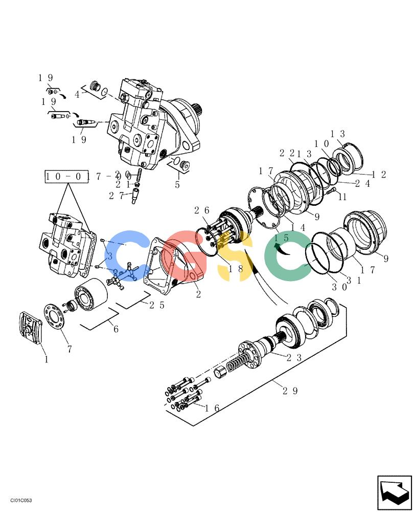 纽荷兰零件查询(CV900) - VIBRATORY ROLLER (9/01-) (10-016-00[01]) - TRAVEL HYDRAULIC MOTOR - REAR New Holland Constructuion