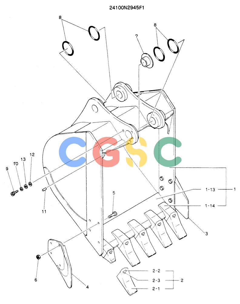 神钢零件查询(K904EL) - EXCAVATOR ASN LX1401 (1/86-12/03) (09-016) - BUCKET ASSY, 0.45M³ (0.58CU YD) Kobelco